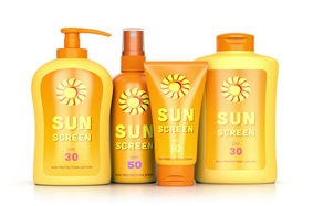 four bottles of sunscreen