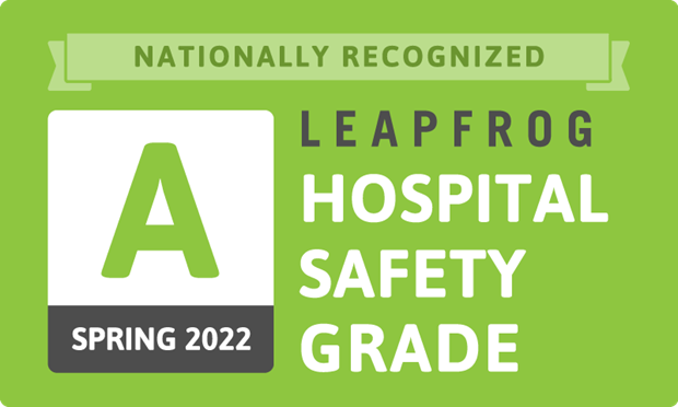 Leapfrog Hospital Safety grade A Spring 2022 - green background