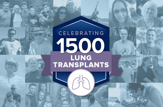 Celebrating 1500 Lung Transplants with collage of people behind