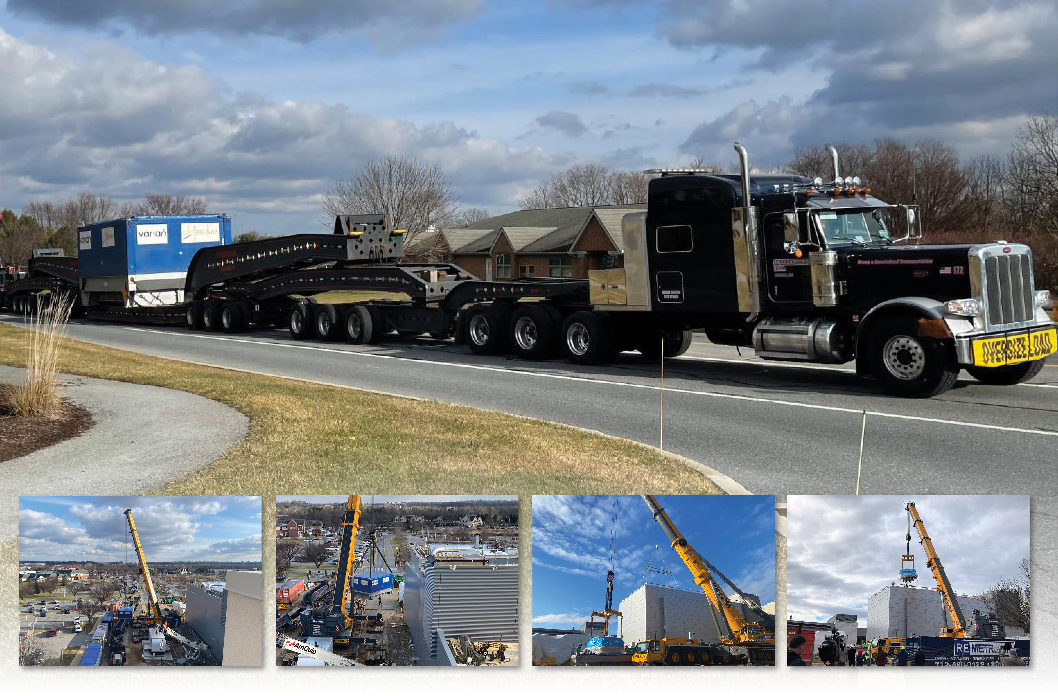 images of the arrival and installation of the Proton Center's cyclotron at Penn Medicine Lancaster General Health