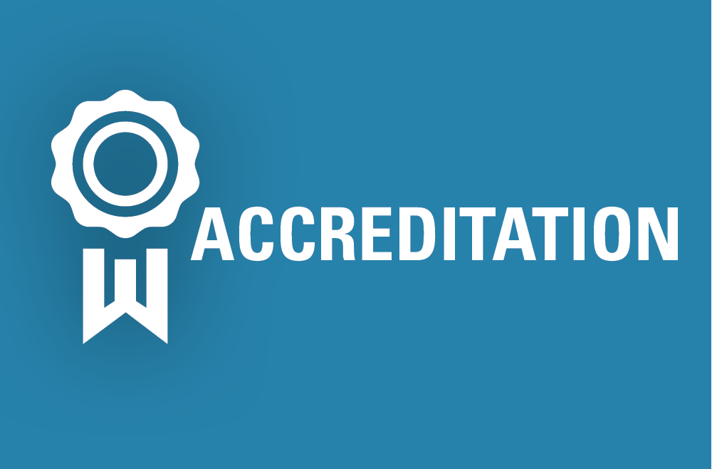 Graphic of an award ribbon and word “Accreditation.”