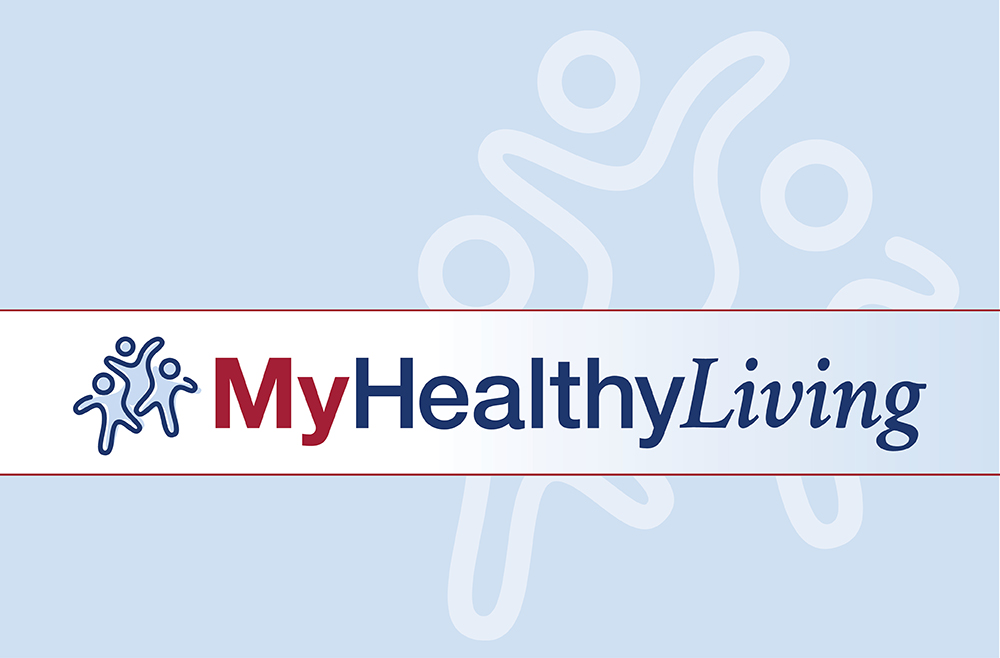 Logo of the words My Healthy Living with graphic of three happy looking human figures.