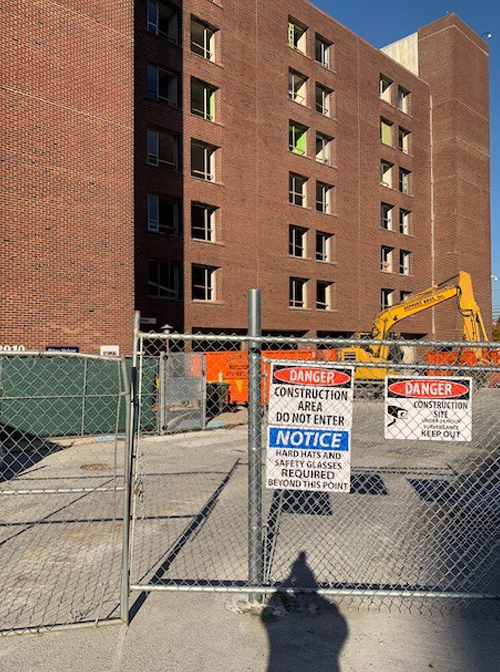 Demolition has begun of the building at 3910 Powelton Ave. to make room for the new parking garage.
