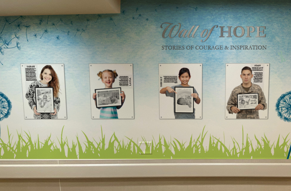 Design rendering of the NICU Wall of Hope display at Women & Babies Hospital