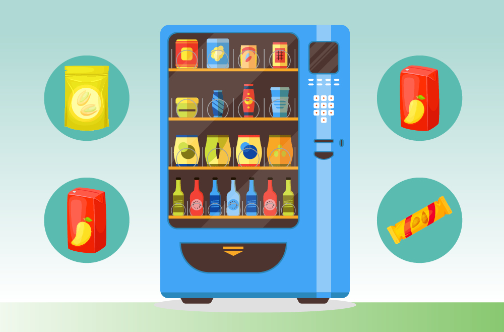 Illustration of vending machine and snacks