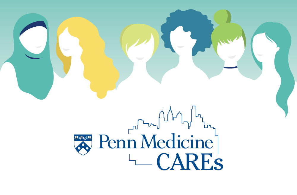 illustration of diverse group of women with Penn Medicine Cares logo