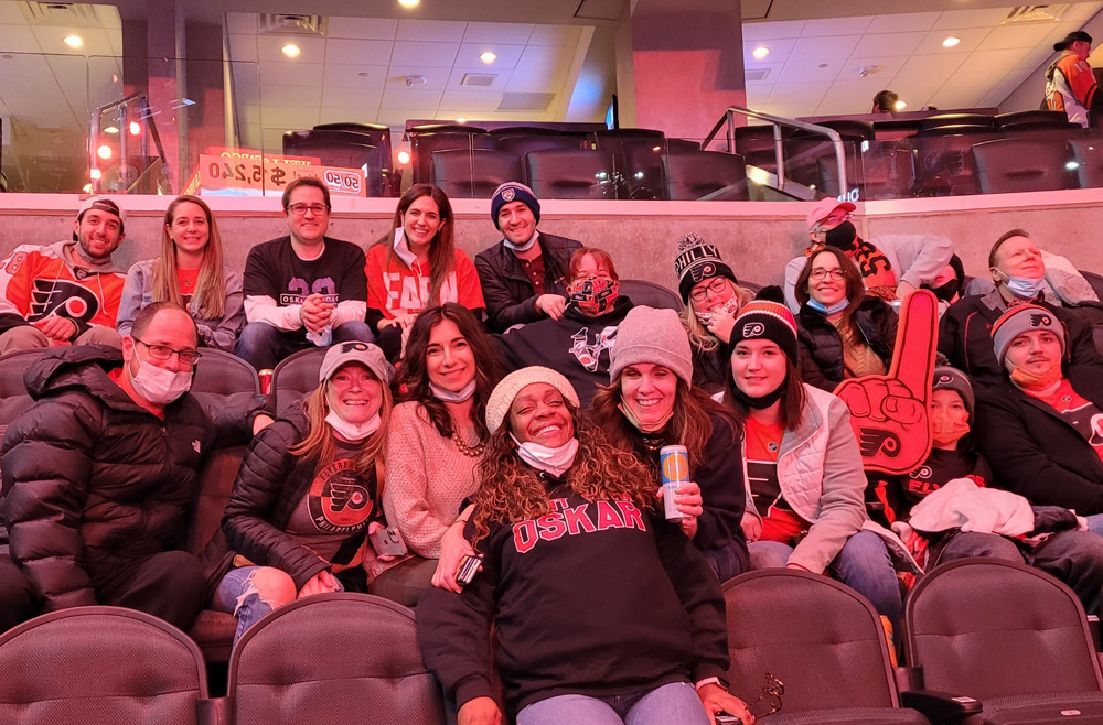 A group of Infusion Services nurses at a Flyers game